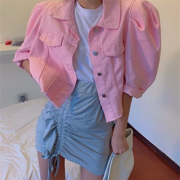 women denim jacket summer autumn short jeans coat casual korea style streetwear female puff sleeve jeans coat lj200813, Black;brown
women denim jacket summer autumn short jeans coat casual korea style streetwear female puff sleeve jeans coat lj200813, Black;brown