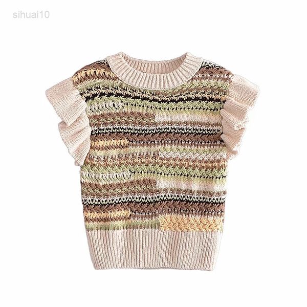 women sweet ruffles edge decoration knitted vest sweater o-neck vintage sleeveless female vest chic l220725, Black;white
women sweet ruffles edge decoration knitted vest sweater o-neck vintage sleeveless female vest chic l220725, Black;white