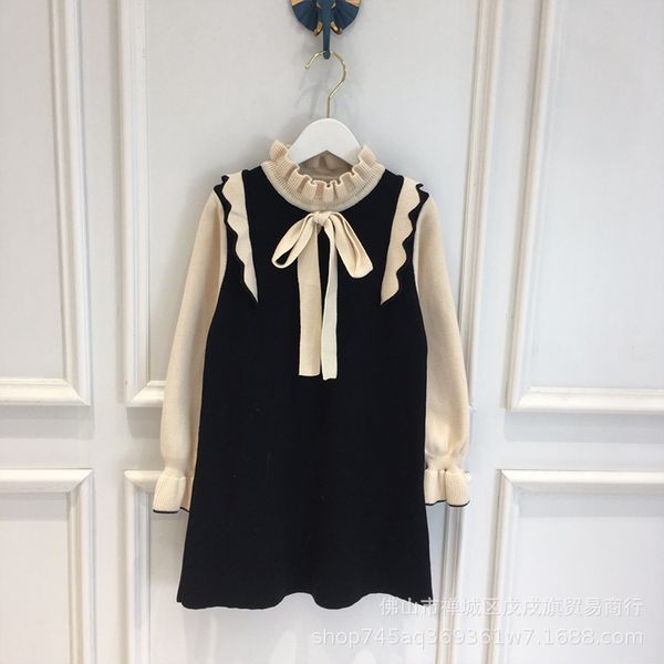 children's girl's small fragrance lovely bow knit dress middle big children's lady style long sleeved skirt, White
children's girl's small fragrance lovely bow knit dress middle big children's lady style long sleeved skirt, White