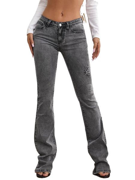 ripped washed flare leg jeans s6cg#, Blue