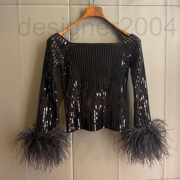 women's sweaters designer light mature wind straight neck off shoulder feather sleeve sequin sweater women's 22 autumn winter new, White;black
women's sweaters designer light mature wind straight neck off shoulder feather sleeve sequin sweater women's 22 autumn winter new, White;black