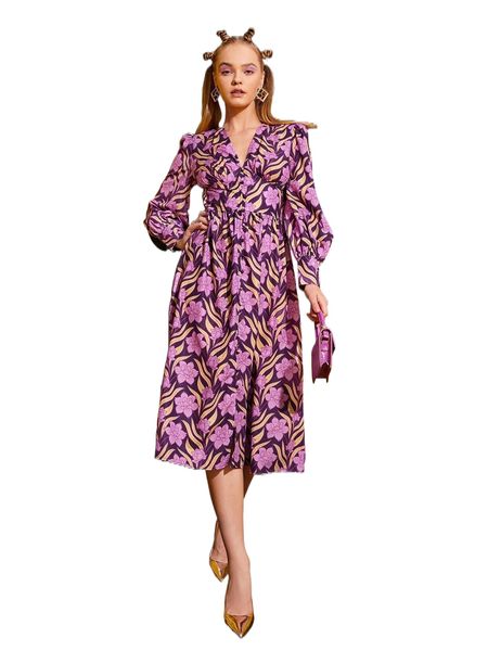x tina comeche allover floral print lantern sleeve shirred back dress a4dx#, Black;gray
x tina comeche allover floral print lantern sleeve shirred back dress a4dx#, Black;gray
