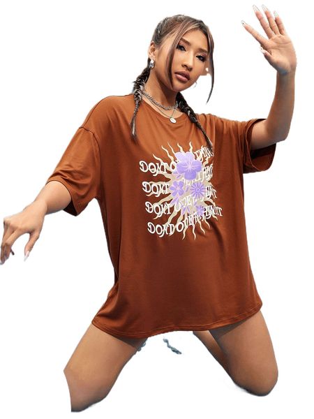 floral & slogan graphic drop shoulder tee p0bg#, White
floral & slogan graphic drop shoulder tee p0bg#, White