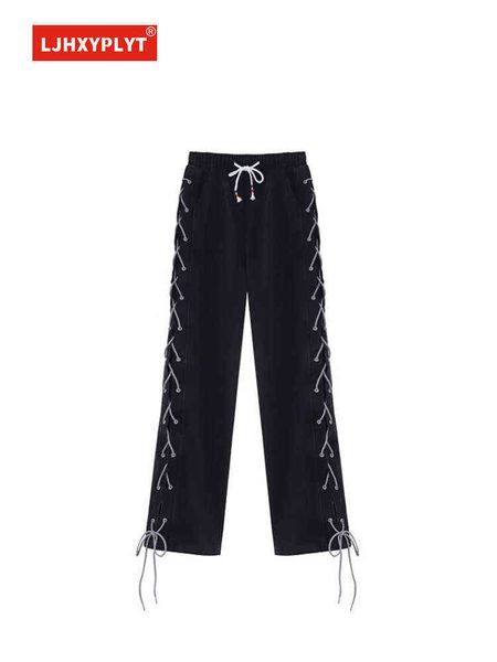 black gray thick rope straps design jeans women's spring summer new simple high street tide elastic waist neutral straight pants t22072, Blue
black gray thick rope straps design jeans women's spring summer new simple high street tide elastic waist neutral straight pants t22072, Blue