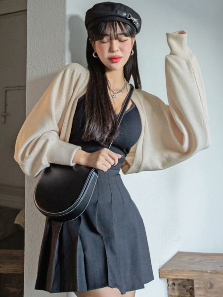 dazy batwing sleeve open front cardigan n292#, White;black 
dazy batwing sleeve open front cardigan n292#, White;black