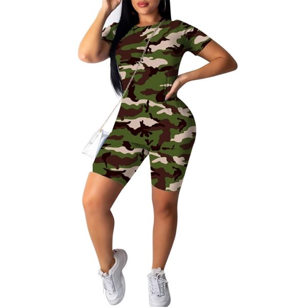 3 colors women casual two piece clothes set ladies summer camouflage printed pattern short sleeve shorts exercise sets 220705, Gray 
3 colors women casual two piece clothes set ladies summer camouflage printed pattern short sleeve shorts exercise sets 220705, Gray