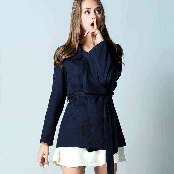 women's trench coats spring coat women clothes 2021 jean windbreaker denim sashes cardigan dustcoat outerwear kinomo loose t220810, Tan;black