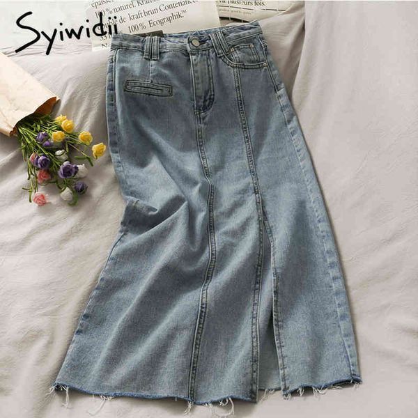 denim skirt women high waist button pockets casual aline midcalf solid spring summer korean fashion slit skirts 210415, Black
denim skirt women high waist button pockets casual aline midcalf solid spring summer korean fashion slit skirts 210415, Black