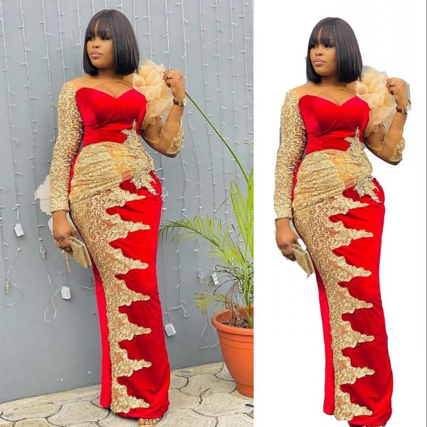 2022 red sheath evening dresses wear long sleeves sheer neck gold lace appliques plus size special occasion prom party gowns vestidos de nov, Black;red
2022 red sheath evening dresses wear long sleeves sheer neck gold lace appliques plus size special occasion prom party gowns vestidos de nov, Black;red