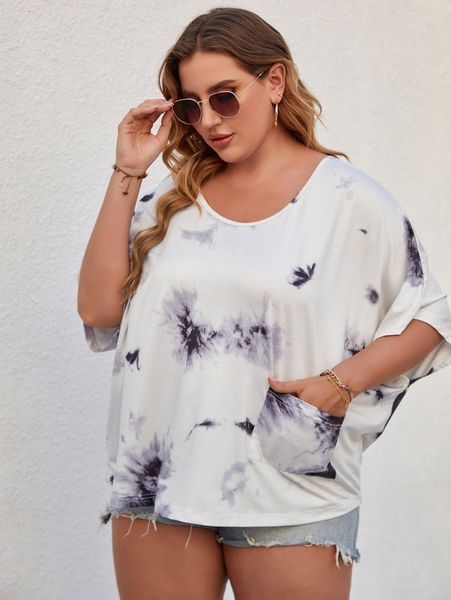 plus tie dye pocket tee d515#, Black