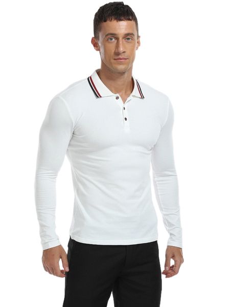 men striped trim polo shirt y88n#, White;black