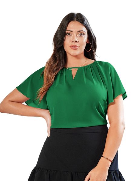 plus cut out butterfly sleeve blouse g66p#, Black