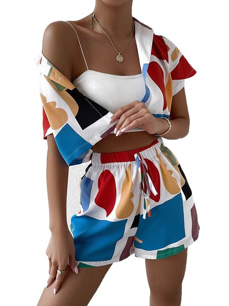 color block crop blouse & knot front shorts f7z2#, White
color block crop blouse & knot front shorts f7z2#, White