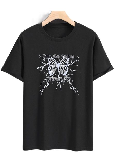 men lightning & butterfly print tee d6zc#, White;black