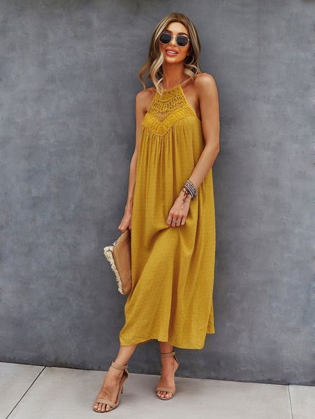 guipure lace insert swiss dot halter dress t1qe#, Black;gray
guipure lace insert swiss dot halter dress t1qe#, Black;gray