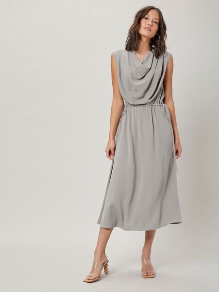motf premium cowl neck belted dress n6ju#, Black;gray 
motf premium cowl neck belted dress n6ju#, Black;gray