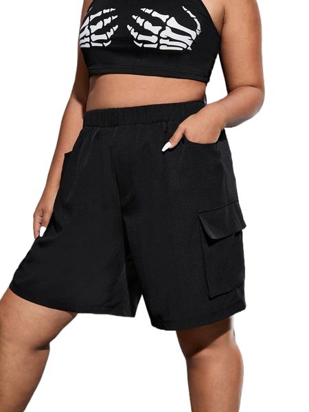 plus flap pocket side cargo shorts e958#, Black
plus flap pocket side cargo shorts e958#, Black