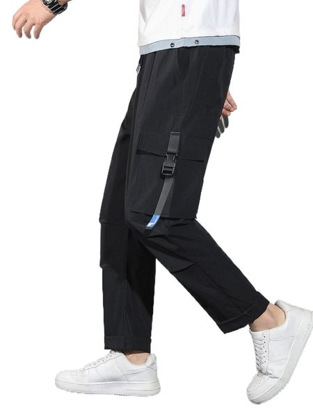 men letter patched detail buckled flap pocket side cargo pants q3lo#, Black
men letter patched detail buckled flap pocket side cargo pants q3lo#, Black