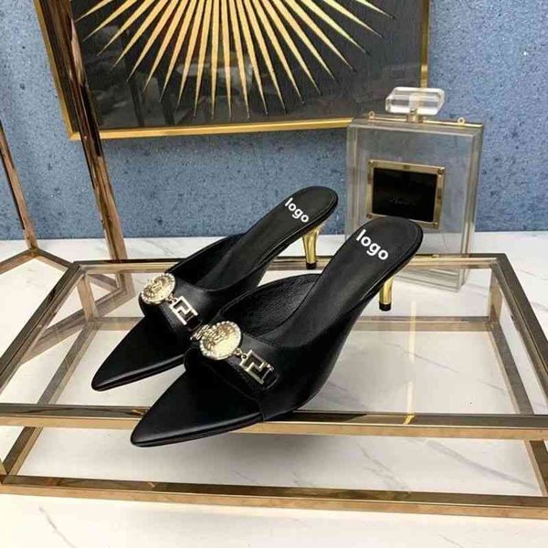 women's sandals slippers pointed head medusa summer style open toe flip flop metal buckle middle heel sandal j0gv, Black
women's sandals slippers pointed head medusa summer style open toe flip flop metal buckle middle heel sandal j0gv, Black