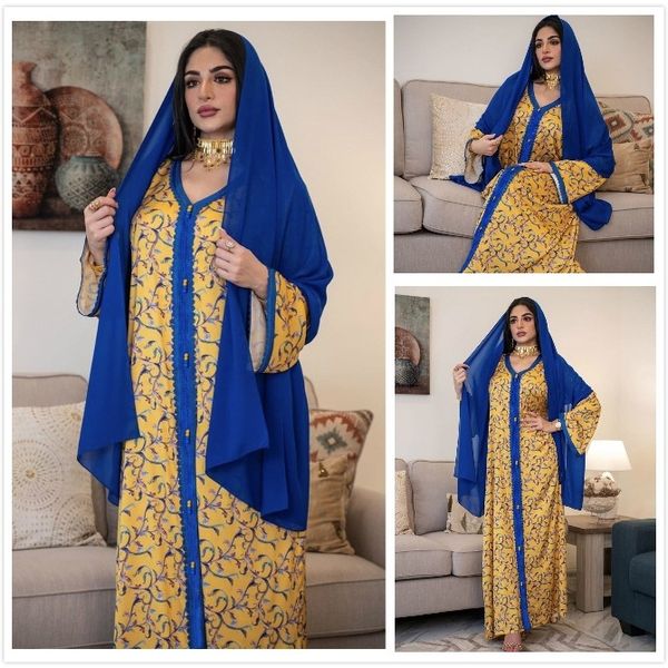 muslim women's printed ethnic clothing floral robes dubai eid al fitr, Red