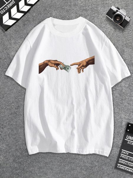 men dollar & gesture print tee 04tk#, White;black
