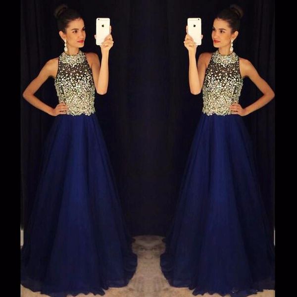 bue prom dresses a-line high collar tulle beaded crystals formal long evening gowns robe de soiree, Black
bue prom dresses a-line high collar tulle beaded crystals formal long evening gowns robe de soiree, Black