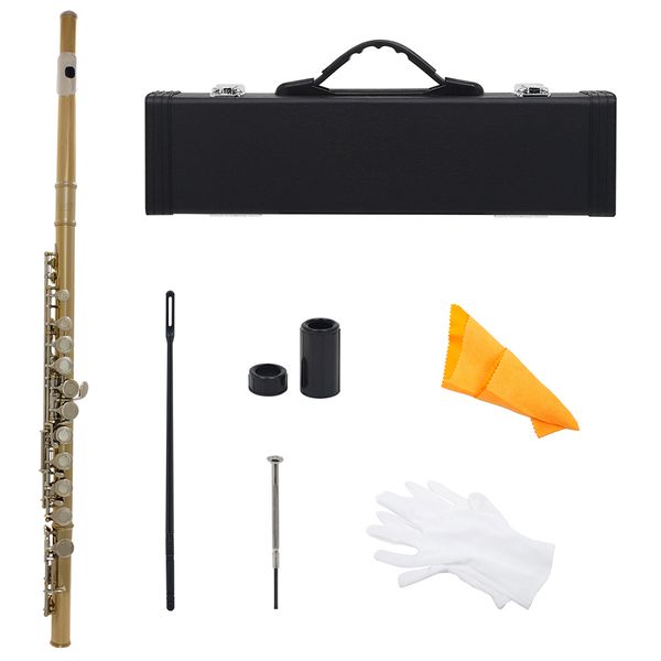 16 closed holes c key golden silver professional flute concert with box cleaning cloth stick gloves woodwind musical instrument
16 closed holes c key golden silver professional flute concert with box cleaning cloth stick gloves woodwind musical instrument