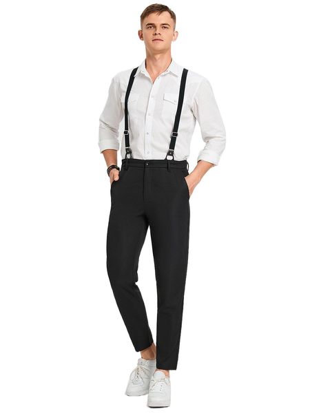 men slant pocket side suspender pants g9eh#, Black