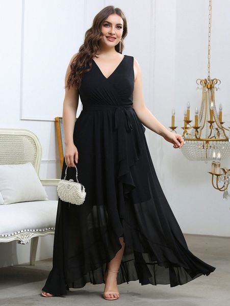 plus chiffon self tie wrap dress y8ax#, Black
plus chiffon self tie wrap dress y8ax#, Black