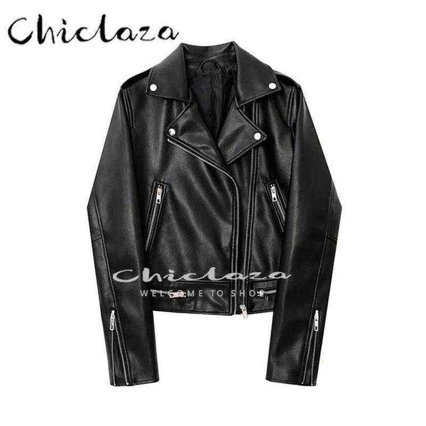 chiclaza 2022 women spring autumn black faux leather jackets coat female turndown zipper collar motor biker jacket outerwear j220727
chiclaza 2022 women spring autumn black faux leather jackets coat female turndown zipper collar motor biker jacket outerwear j220727