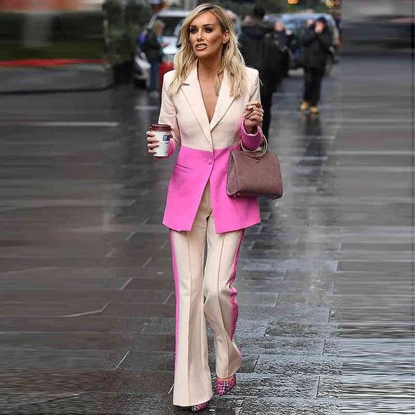 women's two piece pants 2022 star fashion professional suit one button color matching + flared pants two-piece set mlti, White
women's two piece pants 2022 star fashion professional suit one button color matching + flared pants two-piece set mlti, White