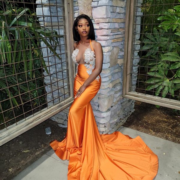 orange backless prom dresses mermaid halter neckline beaded evening gowns appliqued sweep train black girl satin special occasion formal wea
orange backless prom dresses mermaid halter neckline beaded evening gowns appliqued sweep train black girl satin special occasion formal wea