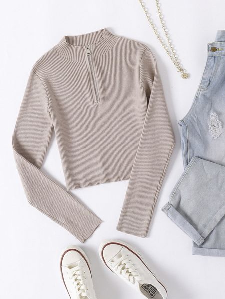 half zip thumb hole sweater y6ls#, White;black
half zip thumb hole sweater y6ls#, White;black