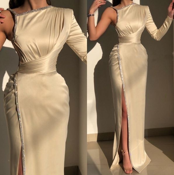 elegant one shoulder satin evening dresses long sleeves ruched beaded high split prom gowns women formal party wear bc14077, Black;red
elegant one shoulder satin evening dresses long sleeves ruched beaded high split prom gowns women formal party wear bc14077, Black;red