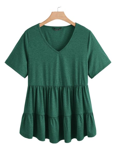 plus v-neck peplum t3en#, Black