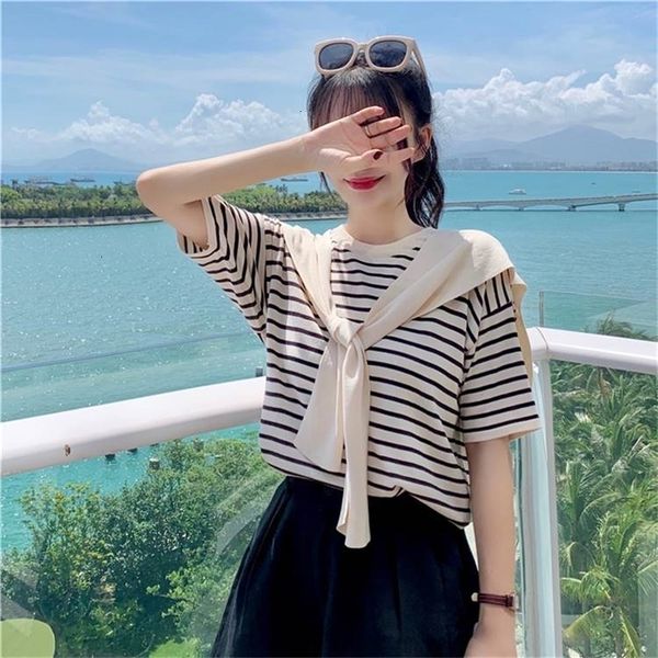 women's sweaters striped ice silk short sleeve t-shirt women's summer striped design sense of niche shawl fake two-piece sweater u, White;black
women's sweaters striped ice silk short sleeve t-shirt women's summer striped design sense of niche shawl fake two-piece sweater u, White;black