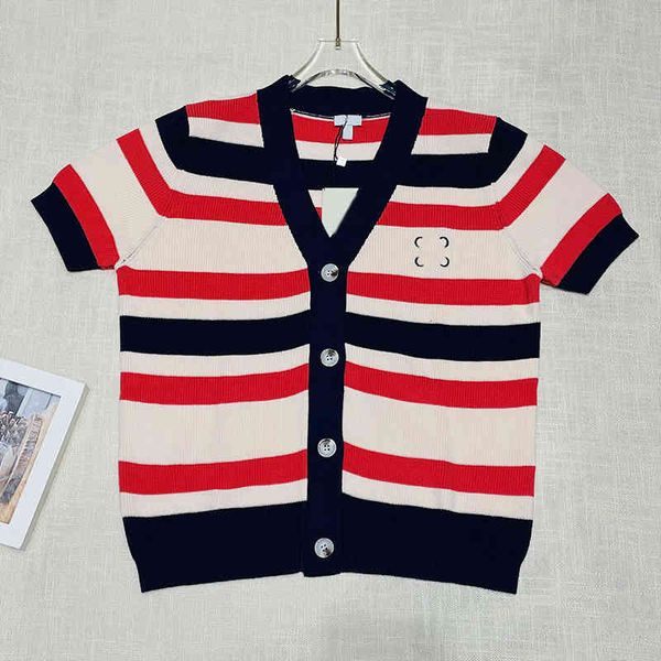 women's knits tees summer fashion contrast embroidery pattern v-neck thin knit cardigan stripe short loose top, White
women's knits tees summer fashion contrast embroidery pattern v-neck thin knit cardigan stripe short loose top, White