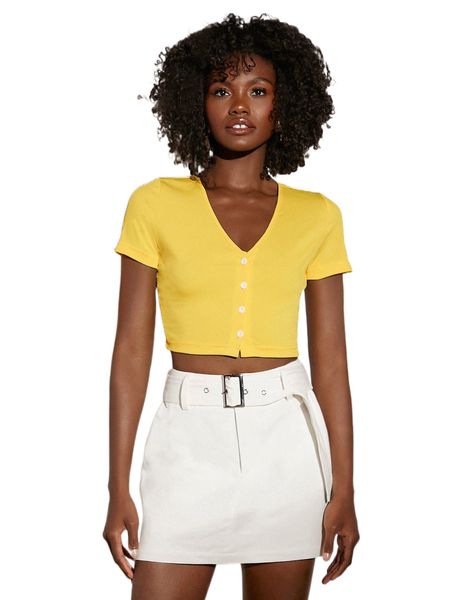 button front crop tee f1hw#, White
button front crop tee f1hw#, White