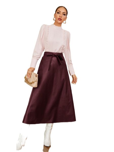 belted pu leather skirt o2xo#, Black