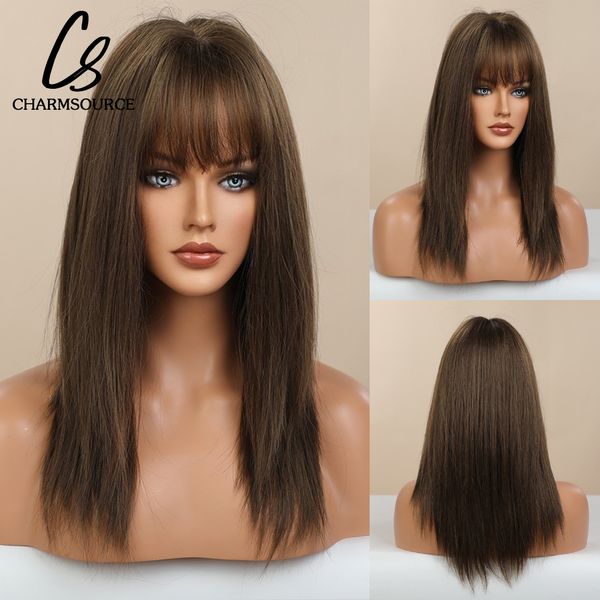 medium length straight hair with neat bangs for women naturtal brown synthetic wigs daily party use heat resistant fiberfactory direct, Black
medium length straight hair with neat bangs for women naturtal brown synthetic wigs daily party use heat resistant fiberfactory direct, Black