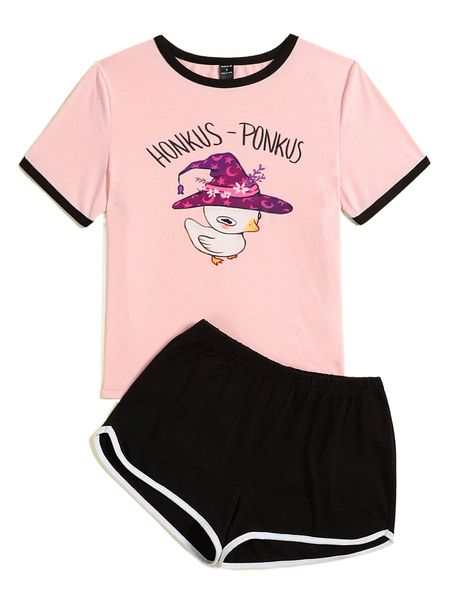 x ethereal nothings letter & cartoon graphic contrast binding tee & shorts z8b1#, White
x ethereal nothings letter & cartoon graphic contrast binding tee & shorts z8b1#, White