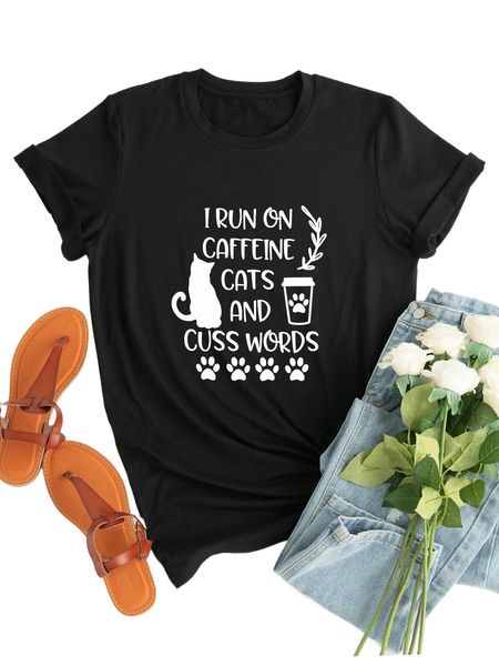 plus cat & letter graphic tee l2rs#, Black