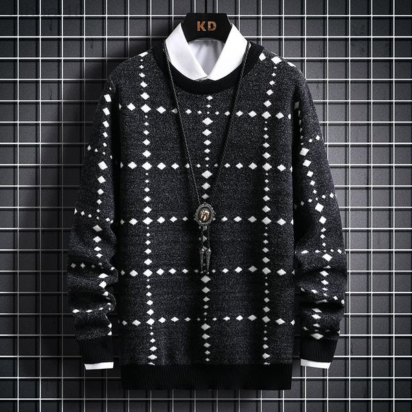 2022 men autumn and winter new velvet round neck sweater youth plaid casual sweater l220801, White;black
2022 men autumn and winter new velvet round neck sweater youth plaid casual sweater l220801, White;black