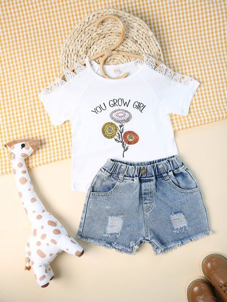toddler girls slogan graphic guipure lace insert tee & denim shorts she, White
toddler girls slogan graphic guipure lace insert tee & denim shorts she, White