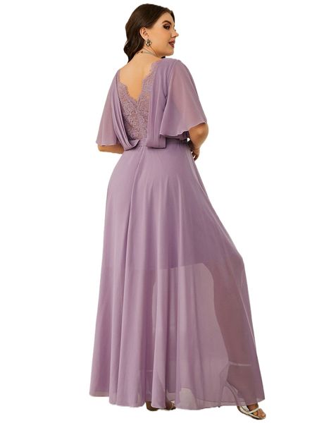 plus contrast lace flutter sleeve belted chiffon bridesmaid dress 399c#, Black
plus contrast lace flutter sleeve belted chiffon bridesmaid dress 399c#, Black