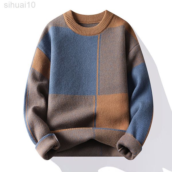 autumn winter thick sweater men round knitted patchwork sweaters warm outdoor street casual male jumpers loose knitted clothing l220801, White;black 
autumn winter thick sweater men round knitted patchwork sweaters warm outdoor street casual male jumpers loose knitted clothing l220801, White;black