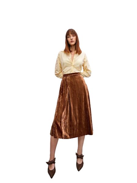 solid flared velvet skirt s7jk#, Black