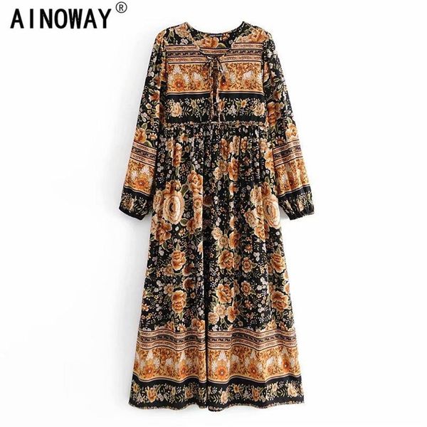 vintage chic women long sleeve tie neck ethnic multi floral print beach bohemian maxi dress ladies rayon boho dress vestidos313q, Black;gray
vintage chic women long sleeve tie neck ethnic multi floral print beach bohemian maxi dress ladies rayon boho dress vestidos313q, Black;gray