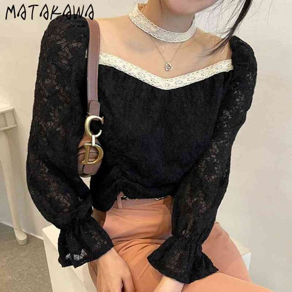 mesh seethrough stitching lace crochet women blouses stand collar drawstring horn blusas longsleeved shirt 210506, White
mesh seethrough stitching lace crochet women blouses stand collar drawstring horn blusas longsleeved shirt 210506, White