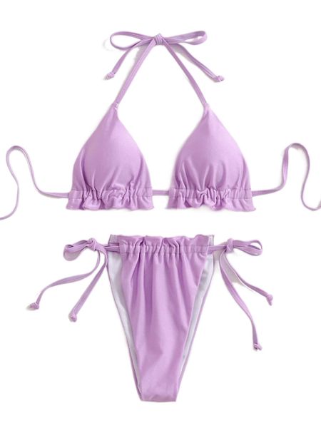 plain frill trim halter triangle bikini swimsuit y8gj#, White;black
plain frill trim halter triangle bikini swimsuit y8gj#, White;black